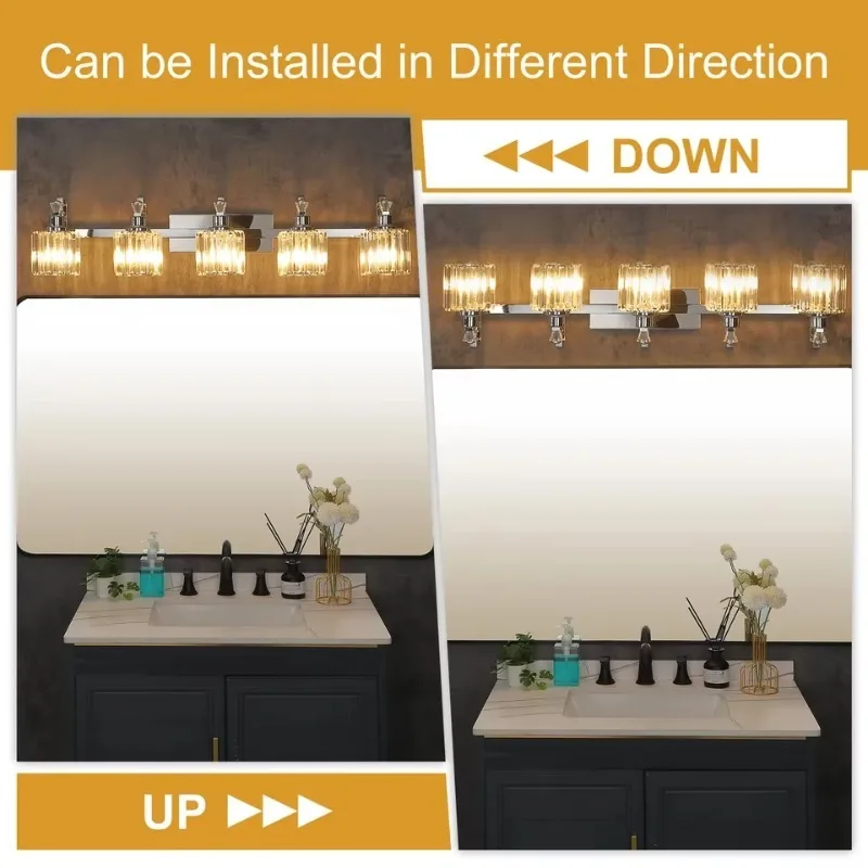 현대적인 욕실 화장품 램프 스테인리스 스틸 크리스탈 화장품 램프 거울 현대적인 크리스탈 욕실 벽 조명기구