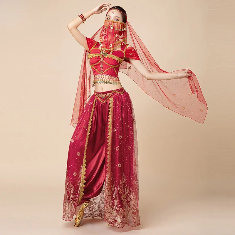 

Halloween Festival Arabian Cosplay Princess Jasmine Costume Belly Dance Indian Bollywood Exotic Charm Dancing Performance Set