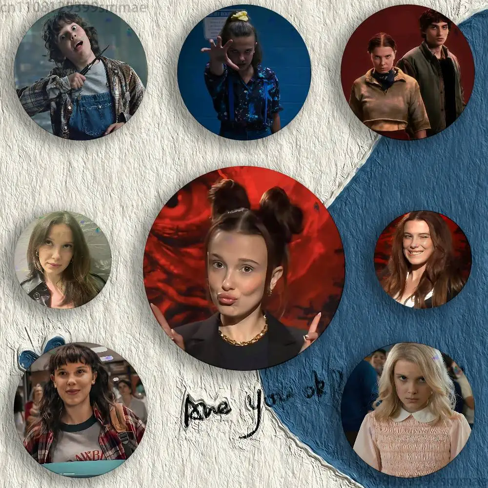 Millie Brown Stranger 58mm Icon Badge Handmade Tinplate Brooch for Backpack Clothes Chest Ornament Gifts