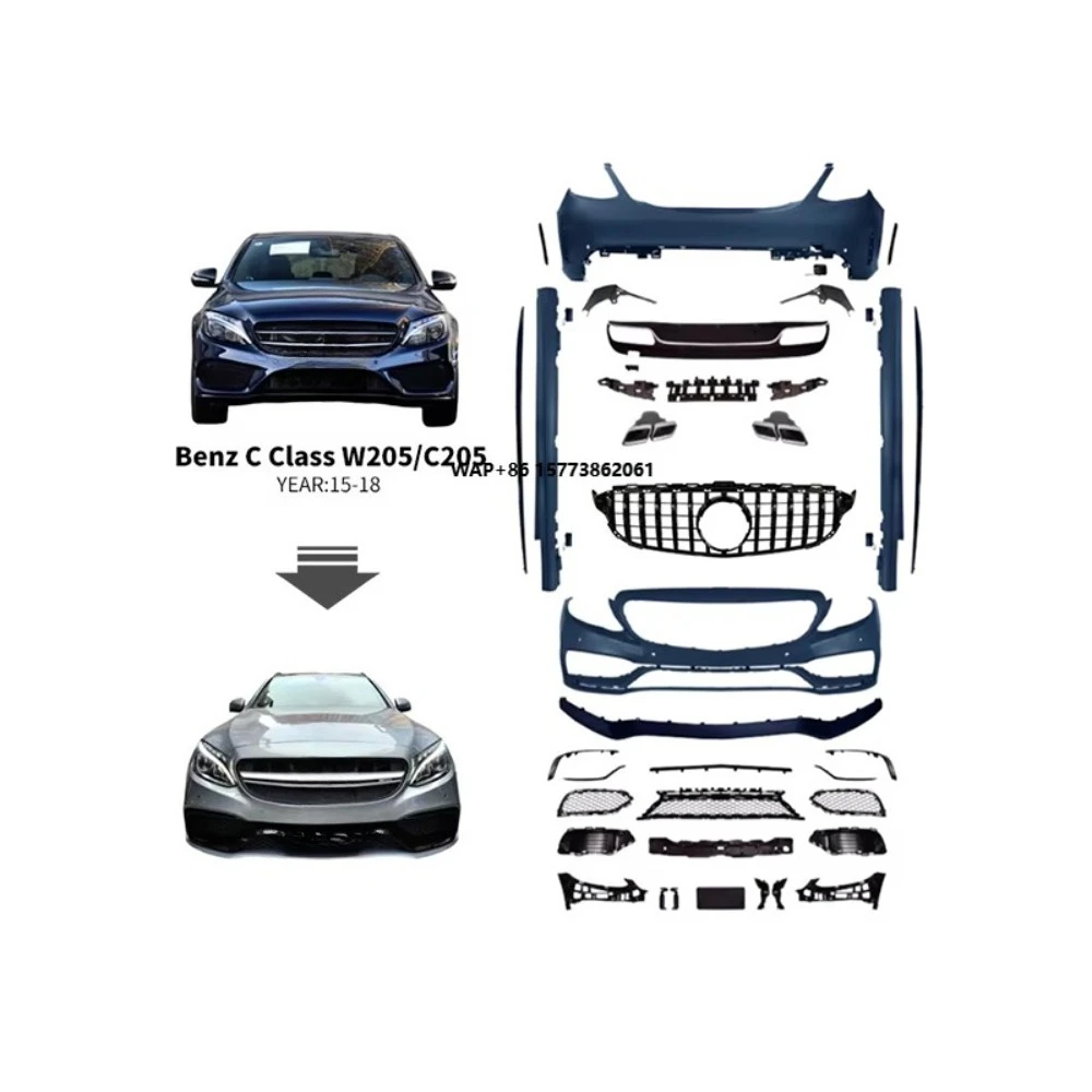 

Car Body Kit De Conversion for Benz W205 Upgrade Body kit Bumpers Grille Hood Fender Rear Diffuser Side Skirts 2015-2018