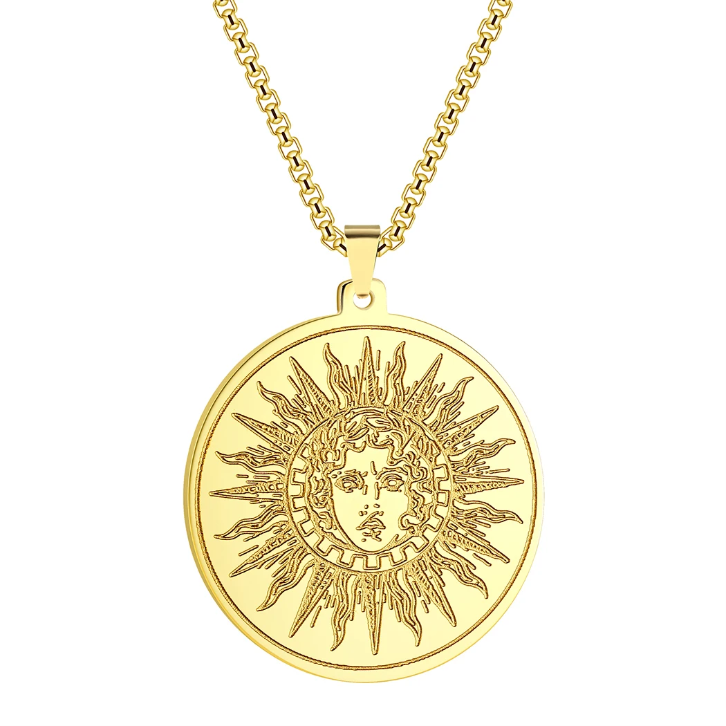 Stainless Steel Ancient Greek God of the Sun Helios Amulet Pendant Necklace Charm for Men and Women Party Accessories