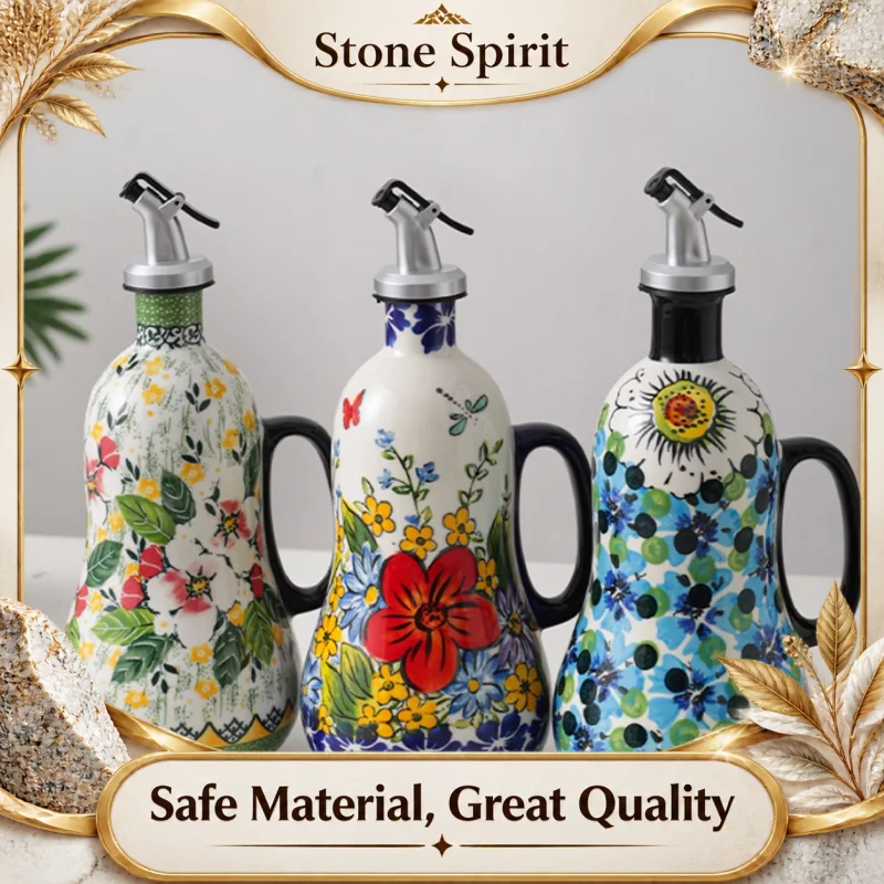 680ml Hand-painted Ceramic Oil Pot, Sealed Soy Sauce Bottle, Vinegar Pot, Household Seasoning Bottle, Kitchen Seasoning Tool