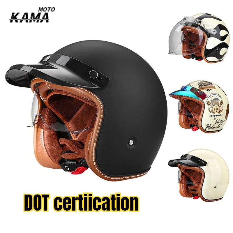 

Motorcycle Helmet 3/4 Shell Motorcycle Built-In Windshield with Hat Brim Vintage Style Cycling Safety Gear DOT certified helmet