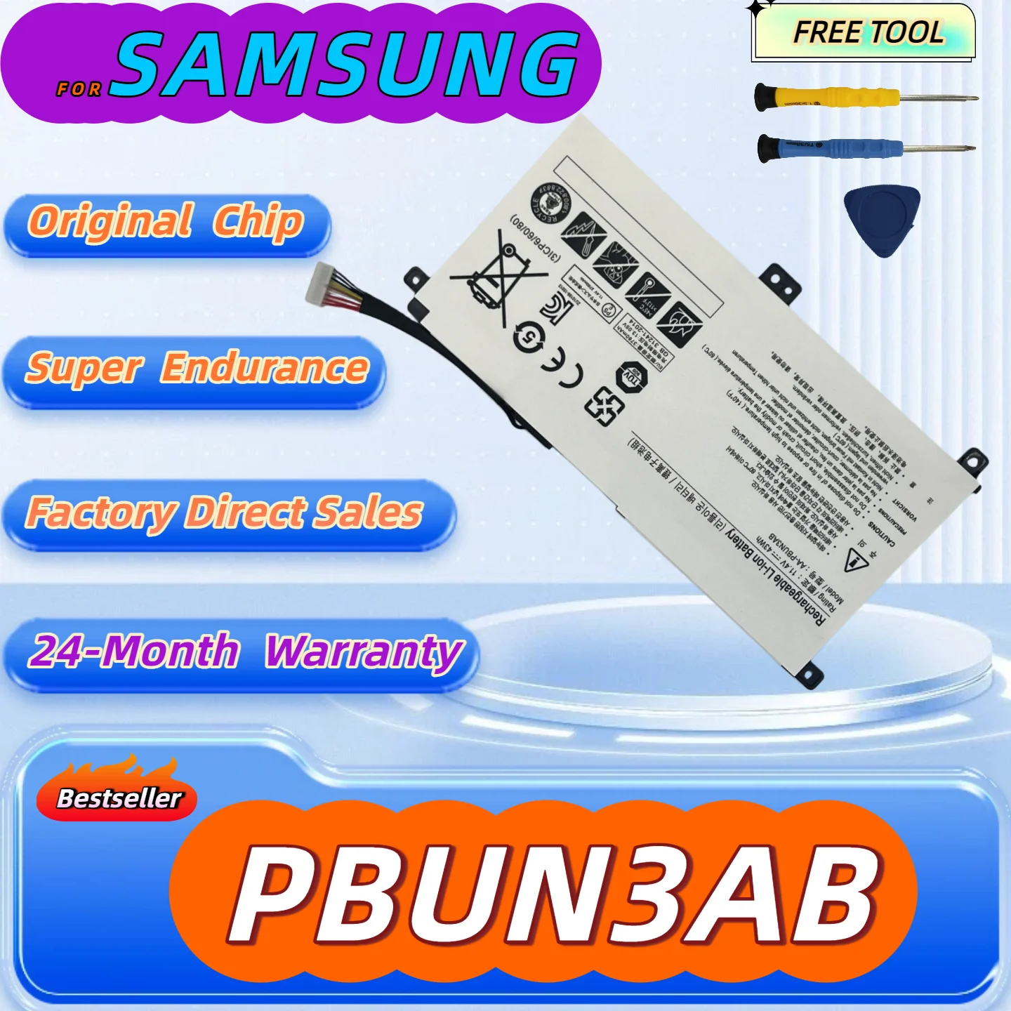 AA-PBUN3AB Battery For Samsung Notebook 7 BA43-00377A NP740U3L-L02US NP740U3M-K01US NP800G5M 800G5M Free Tool+24M Warranty
