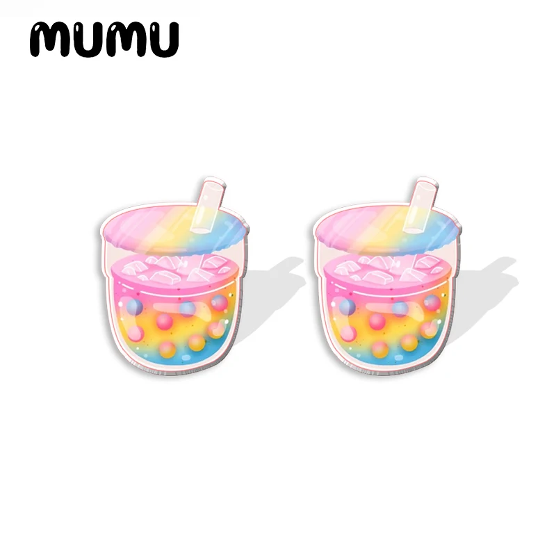 2023 New Pride Boba Drink orecchino a bottone in acrilico arcobaleno Bubble Tea orecchini fatti a mano resina epossidica gioielli regali amico