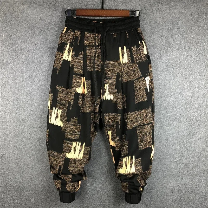 Autumn Winter Trend Elastic Harem Pants Men's Loose Baggy Casual Printing Pants Personality Pants Streetwear Pantalones Hombre