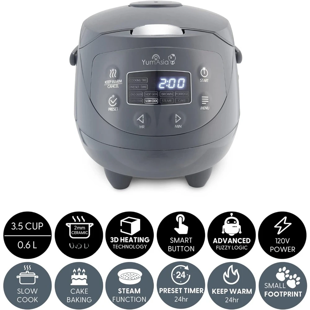 Mini Rice Cooker With Ceramic Bowl and Advanced Fuzzy Logic (3.5 cup, 0.63 litre) 4 Rice Cooking Functions,