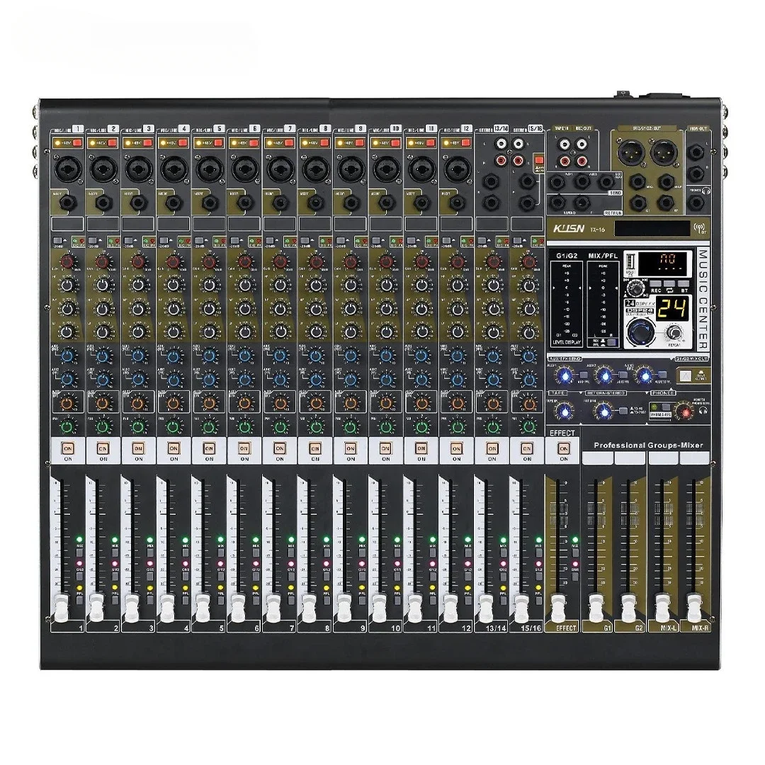 16 Channel 2 Group 24-bit DSP Professional Audio Mixing Console Digital Mixer Sound Mixer Console with Bluetooth MP3 USB