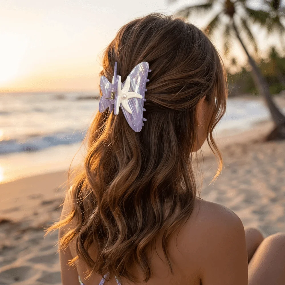 

Personalized Large Starfish Hair Grab Colorful Shark Clip Pearl Hair Claw Headwear Bun Clip Acrylic Shark Clip Girls