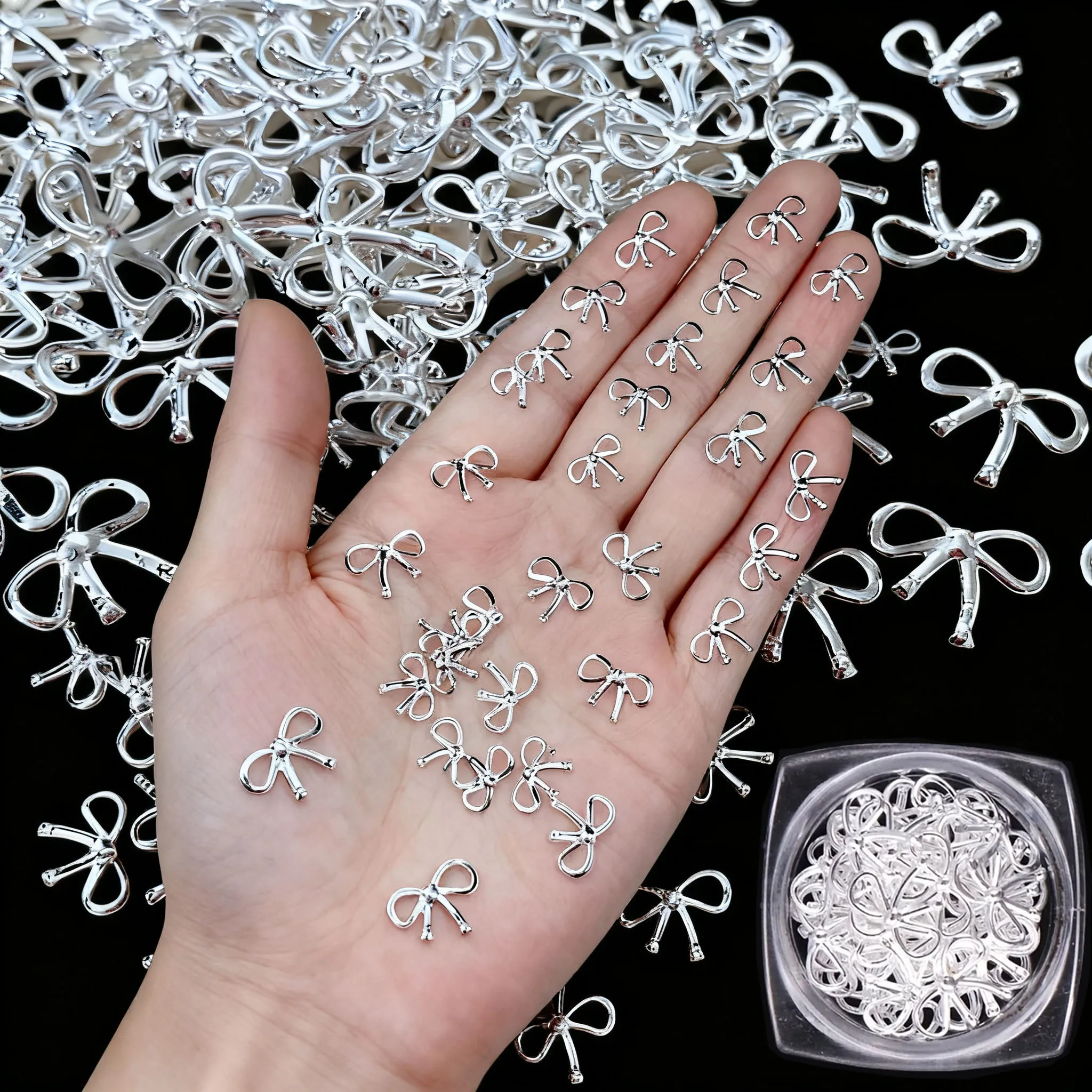 1box 3D Gold Silver Bow Nail Charms Elegant Hollow Rivet Design Nail Art & Jewelry Crafting Nail Supplies Handmade Accessories *