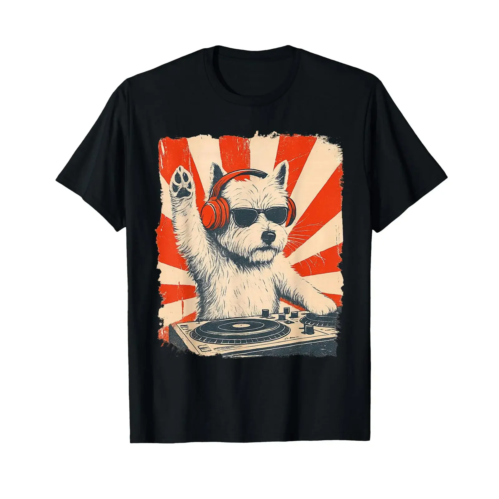 Camiseta retro para amantes de los perros West Highland White Terrier DJ House Music, ropa de calle vintage lavada, Top para uso diario