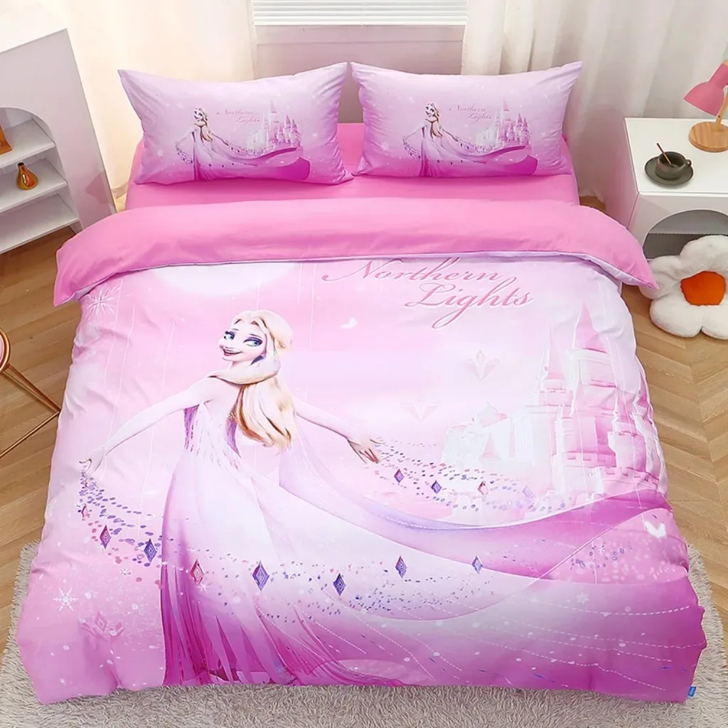 Disney Frozen Bedding Set 3D Printed Elsa Anna Duvet Cover，3D Printing Cartoon Theme Kids Girls Room Decoration Kit