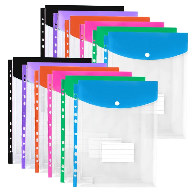 جيوب TA-Binder لـ 3/4/11 Ring Binder، منظم مستندات قابل للتوسيع مع زر كبس وملصق 12 عبوة