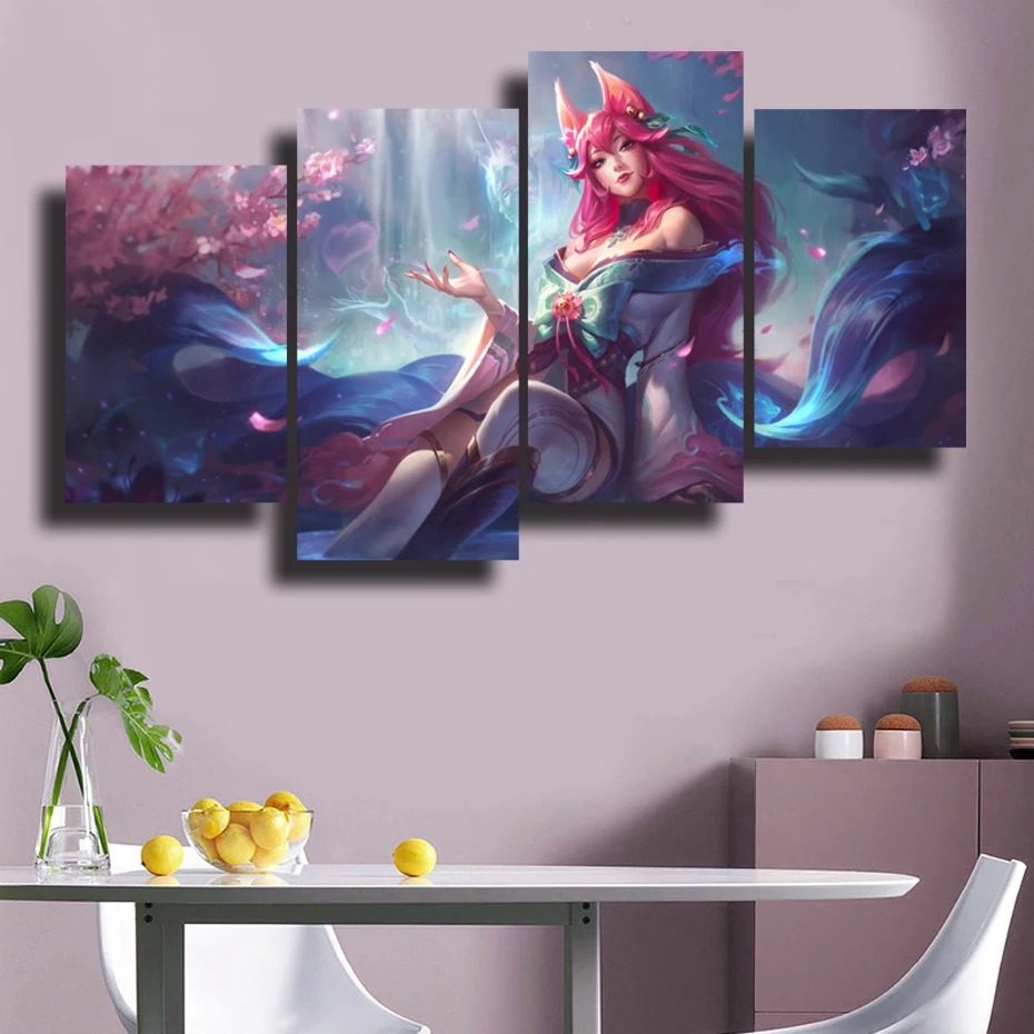 League of Legends Game 4 Pieces Skin Soul Lianhua Series Poster Wall Art Esports Arena Bedroom Living Room Play Home Decoration