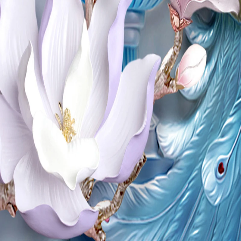 Personalizado qualquer tamanho mural papel de parede 3d estéreo alívio azul pavão flores pintura parede sala estar entrada do hotel pano fundo