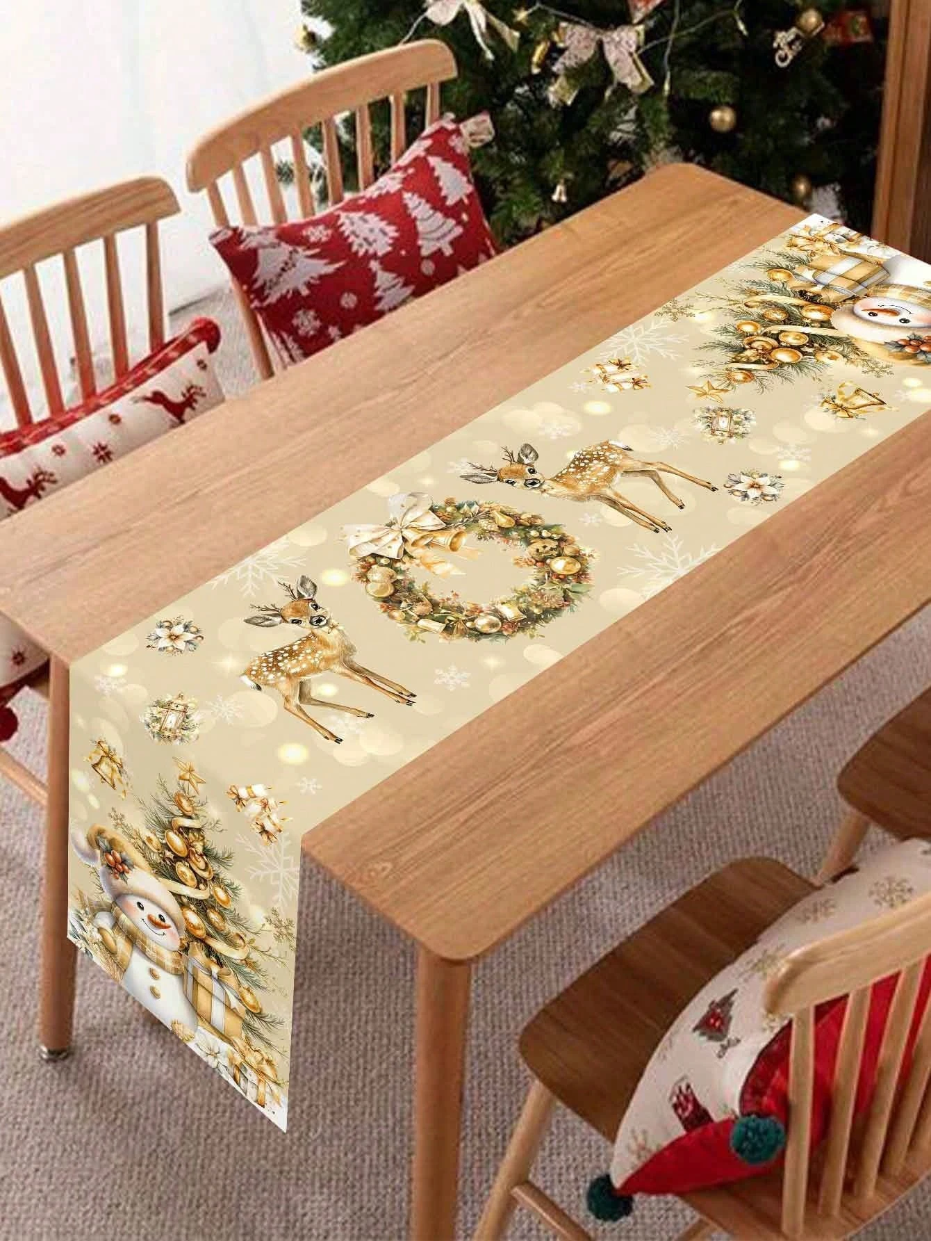 1 قطعة عيد الميلاد احتفالي الجدول عداء 2D طباعة الغزلان ثلج نمط ديكور للطاولات الحاضر لوكس الموسمية #5