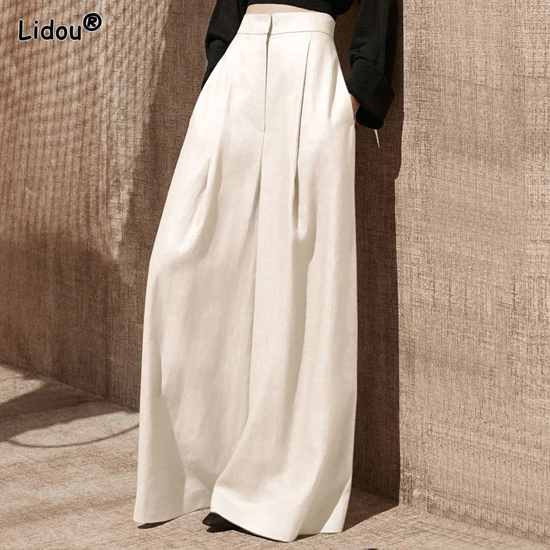 

New Spring and Autumn Elegance High End Goddess Style High Waist Pocket Loose Casual Oversize Floor Sweeping Wide Leg PantsK237