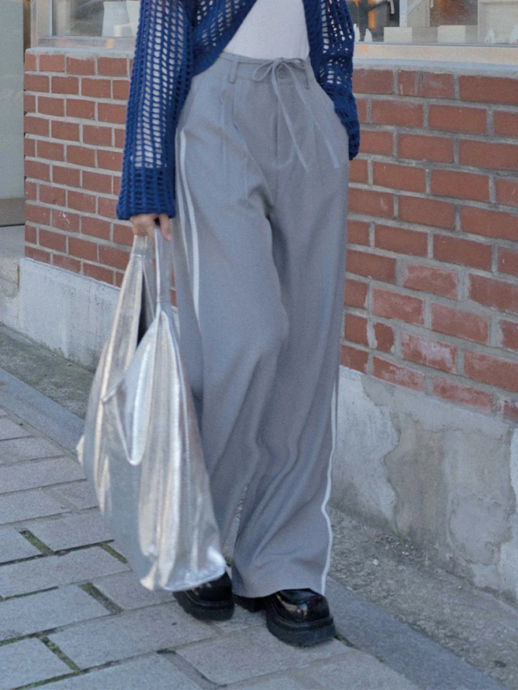 

Брюки женские Queenop, осенне-зимняя новинка, с поясом, цветной блок, прямые, повседневные