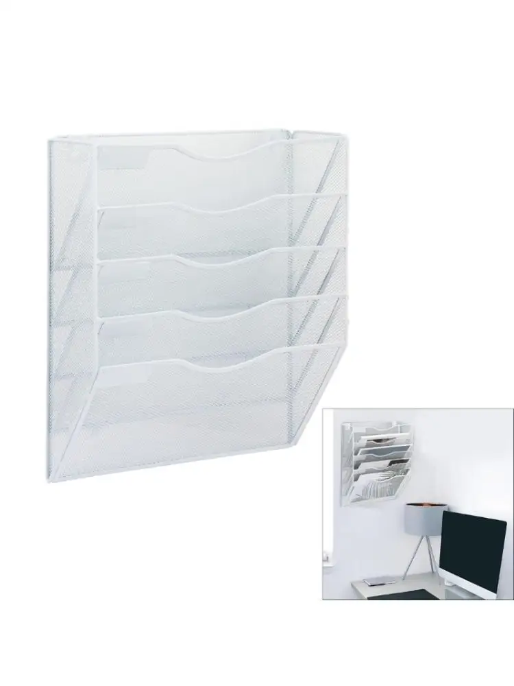 R53C 5 Slots Wall Mount File Rack Space Saving Metal Document For Office School Classroom Home Desk Organization