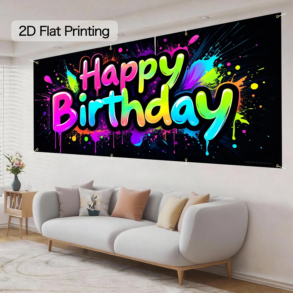 1pc Large Colorful Splatter Design Garage Door Banner 13x6FT Happy Birthday Background Decor for Indoor & Outdoor Party Supplies