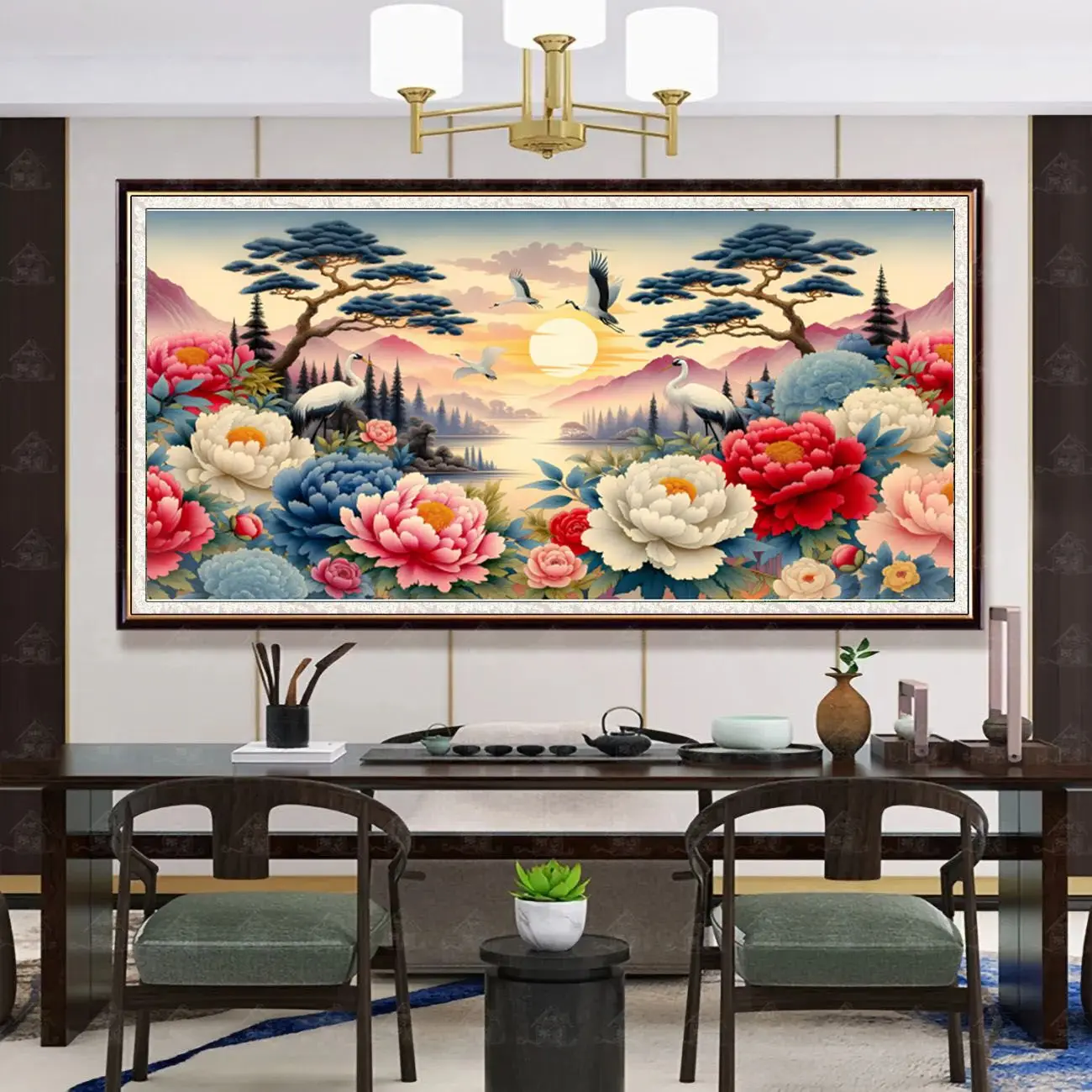 

Новый набор для вышивания крестиком 2024: «Сосна, Журавль, Пион». Ручная работа, пейзаж для гостиной, китайский стиль, хлопковая ткань, растительный цветочный узор, белый.