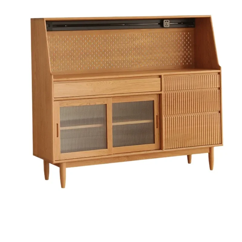 

Nordic solid wood dining side display cabinet Japanese-style household storage wall integrated coffee cabinet