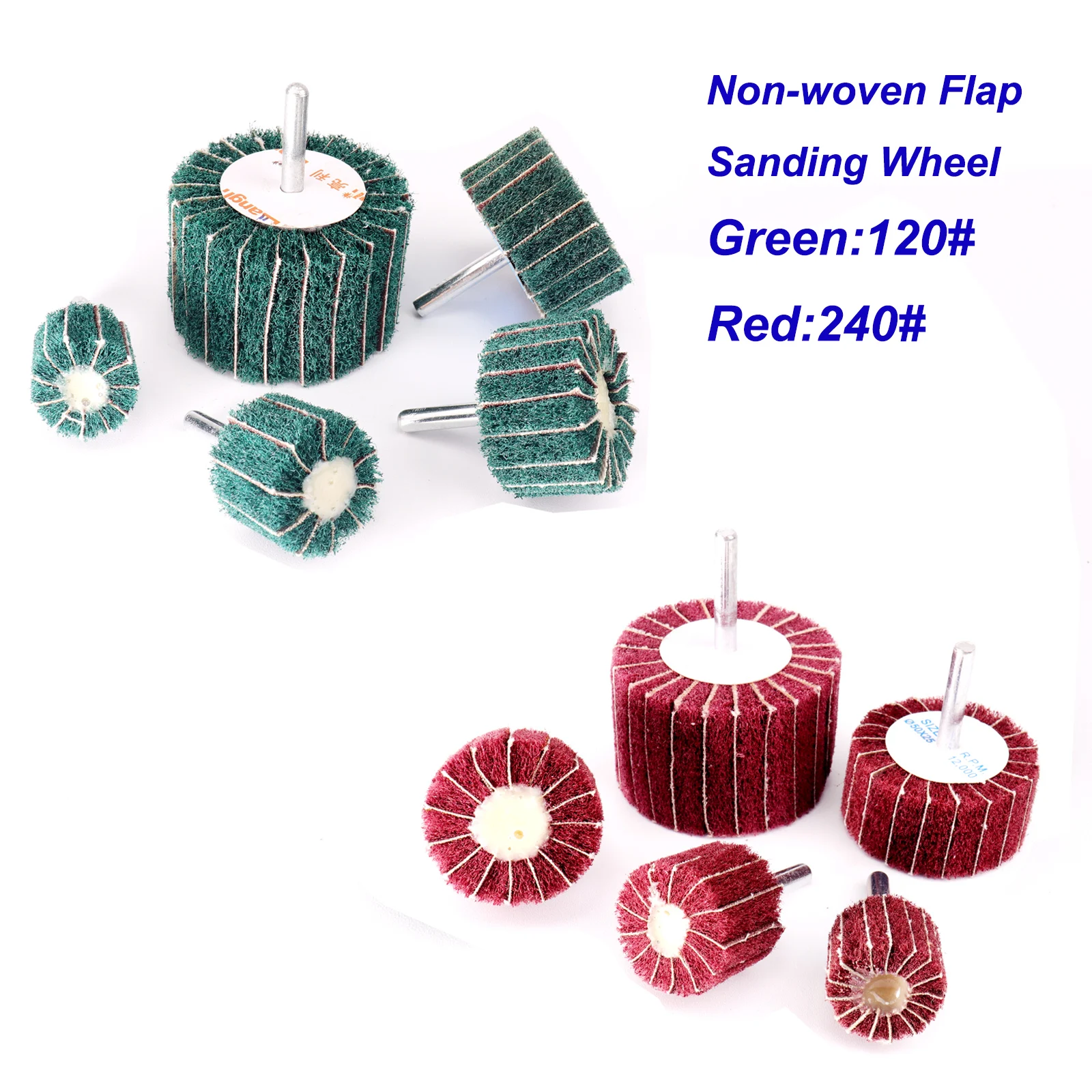 5pcs Non-woven Flap Sanding Wheel 120#/240# Scouring Pad Grinding Sandin 6mm Shank Polishing Grinding head For Metal Cleaning