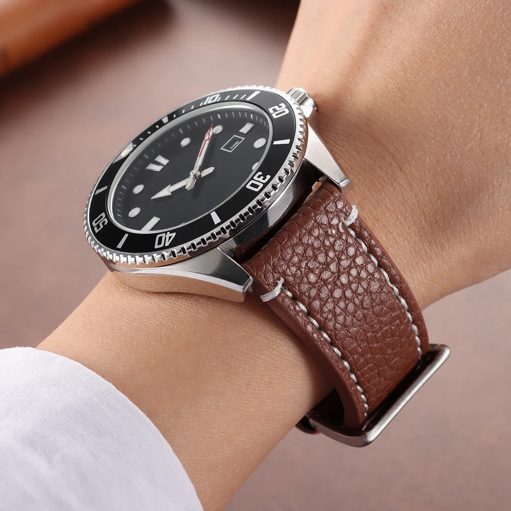 Leder-Uhrenarmband mit Litschi-Muster 18mm 20mm 22mm 24mm Armband für HUAWEI WATCH GT4 5 Pro Ersatz Universelle Weiche Uhrenarmbänder – Detail 6