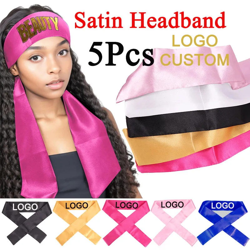 

5Pcs Satin Headband Edge Laying Scarf Scarves For Women Private Logo Hair Laying Scarf Lace Front Wig Band Non Slip Hair Wrap