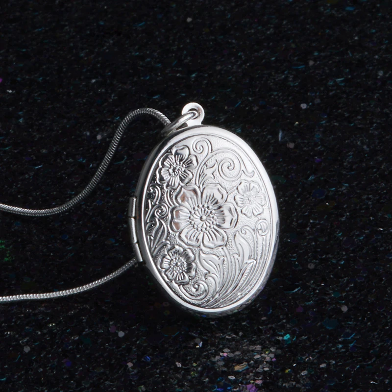 England Retro 925 Sterling Silver Necklace Round Open Locket Pendant Necklaces Photo Women Collar Jewelry