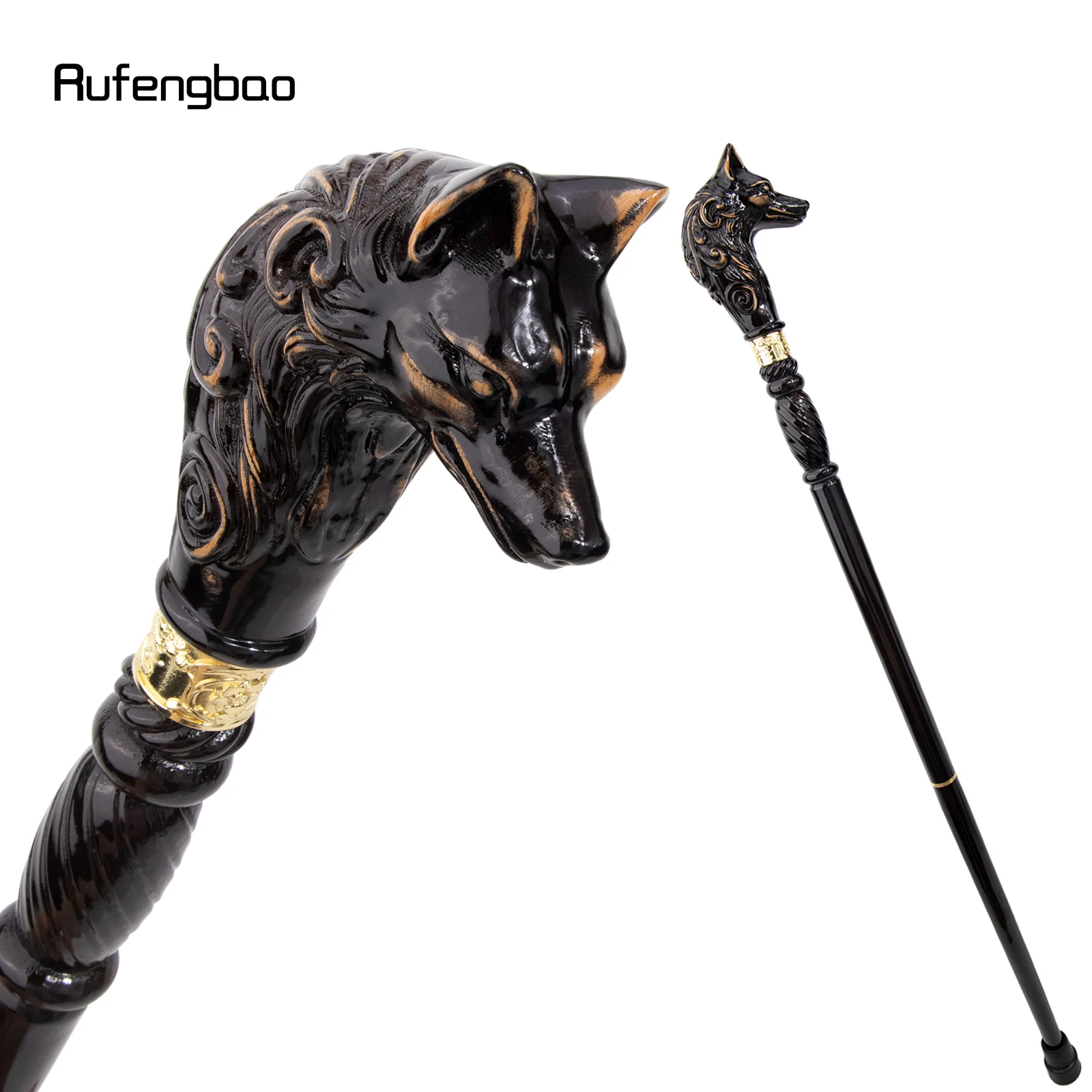 Wolf Head Black Wooden Fashion Walking Stick Decorative Vampire Cospaly Party Wood Walking Cane Halloween Mace Wand Crosier 95cm