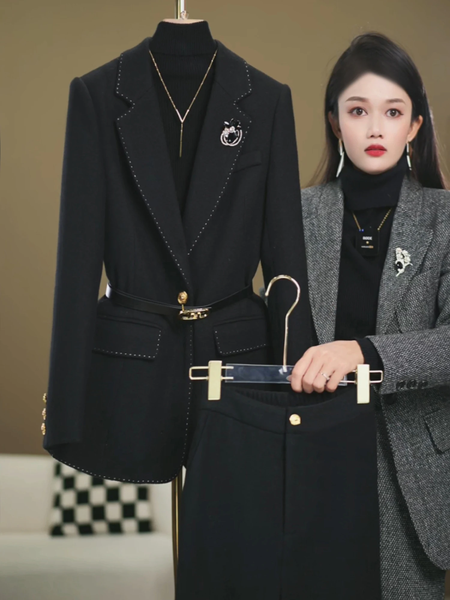 

Утепленный хлопковый деловой костюм для женщин: зимняя теплая офисная куртка с высокой талией