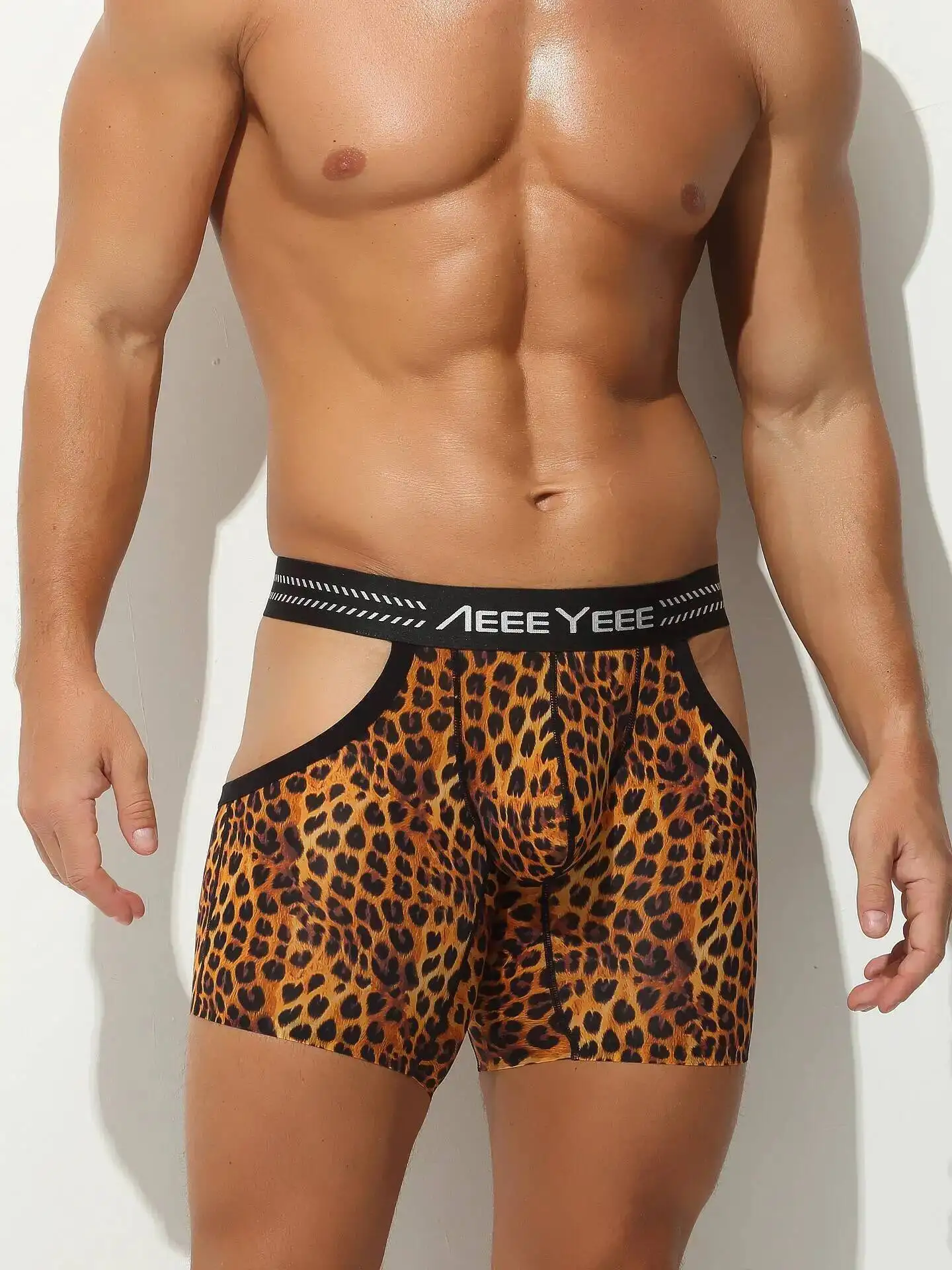Leopard Glossy Sexy Ice Silk Underwears Boxer Shorts Panties Plus Size Briefs Lingeries Bottoms