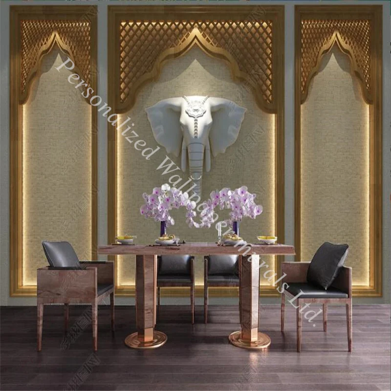 

Custom Elephant Arch Bamboo Woven Southeast Asian 3D Photo Mural Wallpaper for Living Room TV Sofa Backdrop Wall Paper Fresco