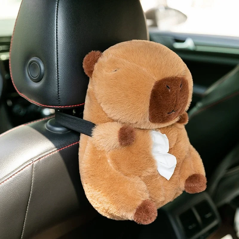 Cartoon Capybara Papieraufbewahrungsbehälter – Auto-Armlehnen-Taschentuchhalter, Auto-Taschentuchbox, Abdeckung, Organizer, weiches Plüsch-Taschentuch