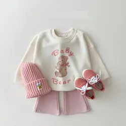 2025 Spring New Baby Girls Long Sleeve Cartoon Sweatshirt Cotton Infant Cute Bear Print Loose Casual Pullover Tops Kids Clothes