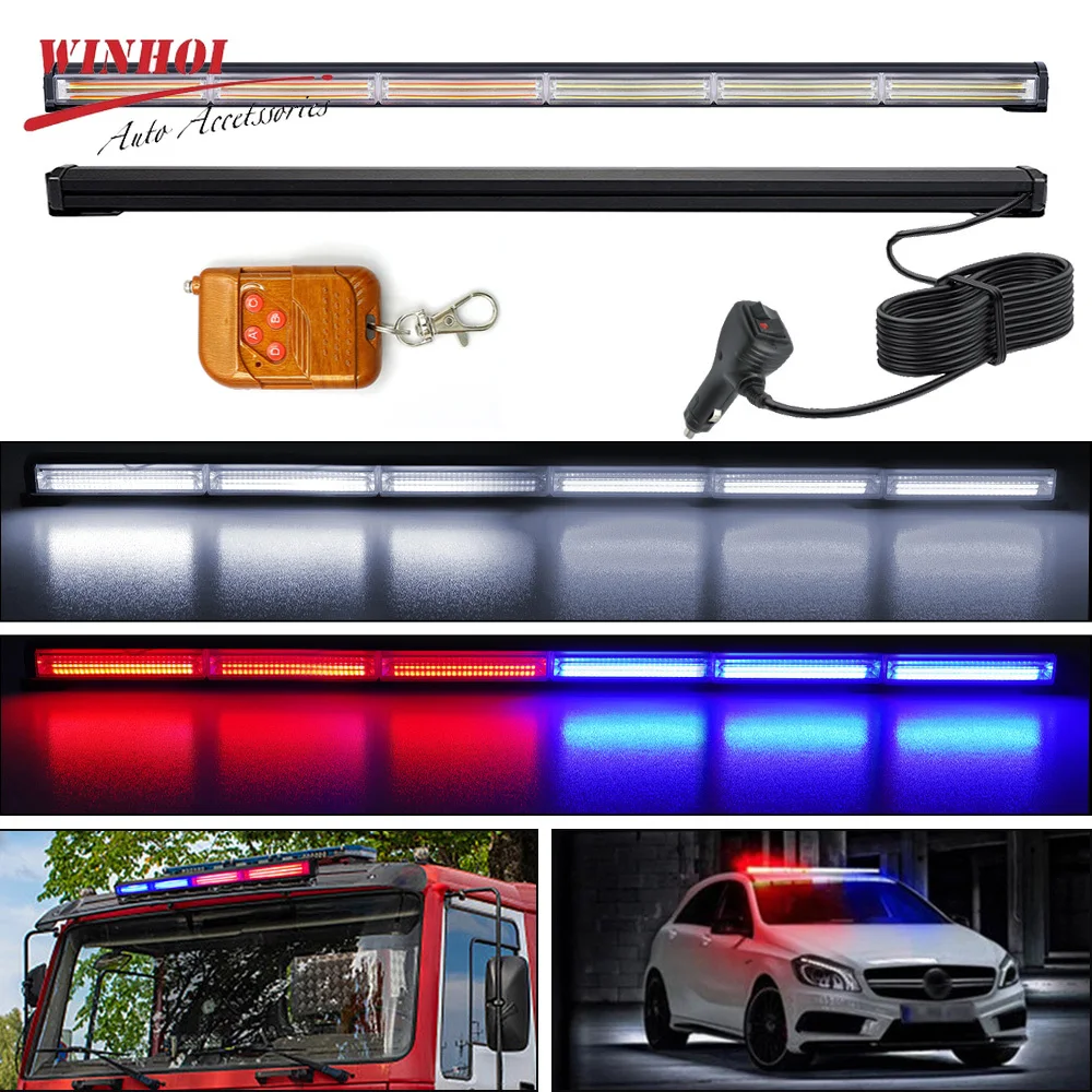 12-24V Wireless Control COB Automotive Strobo Lights Red Blue White Police Strobe Light Bar Warning Emergency Beacon Stroboscope