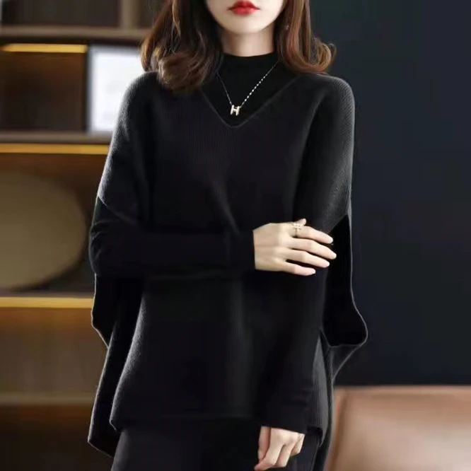 Autumn Winter New Imitation Cashmere Sweater Vest Female V-neck Bat Sleeve Solid Color Versatile Sleeveless Loose Knit Waist