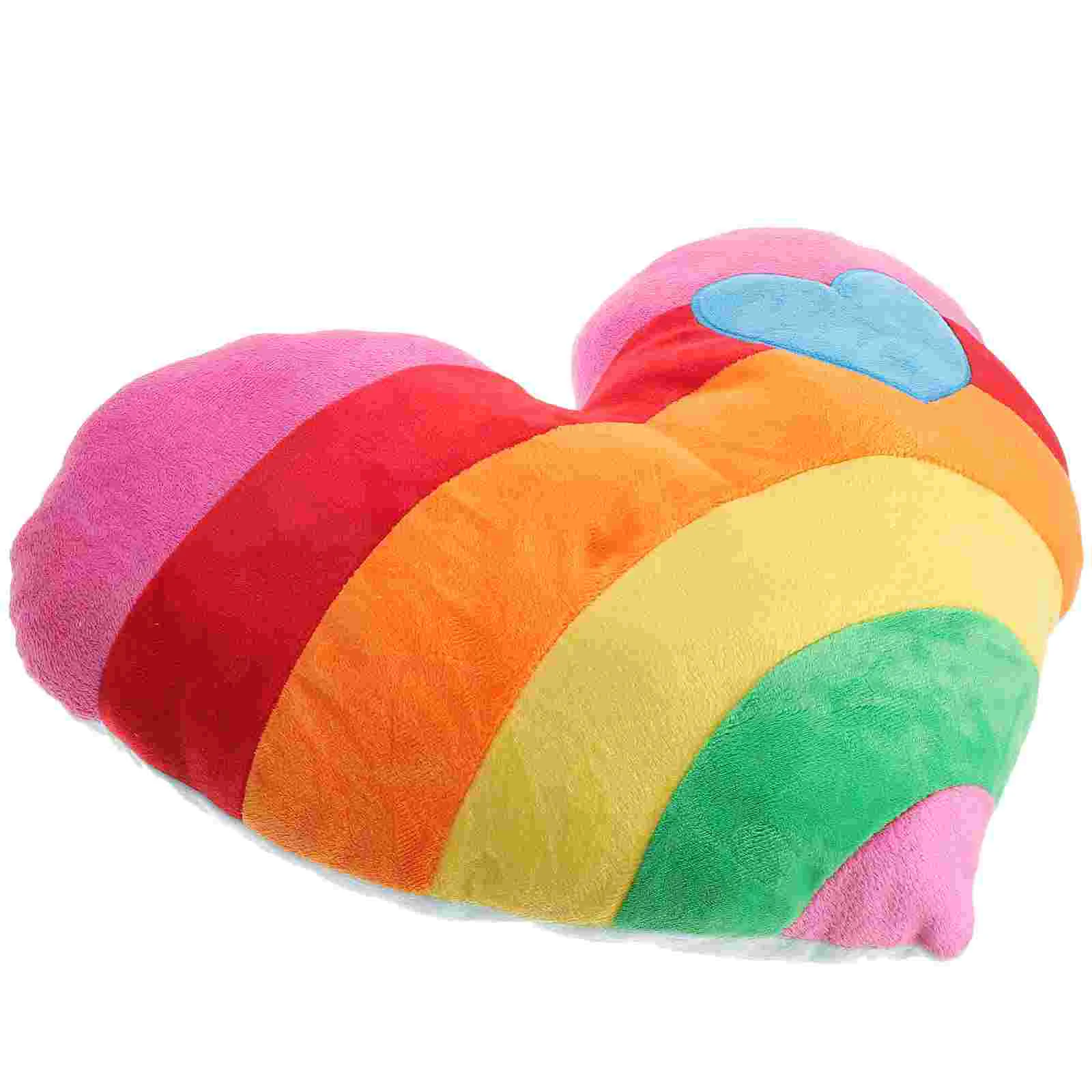 1PC Rainbow Heart-shaped Throw Pillow Plush Heart-shaped Bolster Lovely Heart Shape Pillow Cushion Creative Gift Supplies for