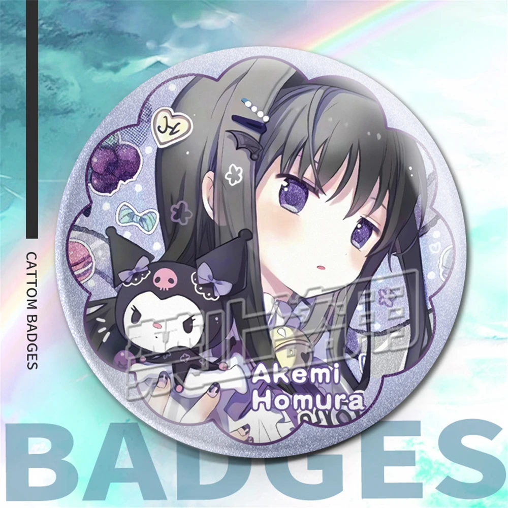 58mm Anime Puella Magi Madoka Magica Kawaii‌ Akemi Homura Miki Sayaka Cosplay COSTUME Badge Pin SPTE Tinplate Brooch﻿ Prop Gilf