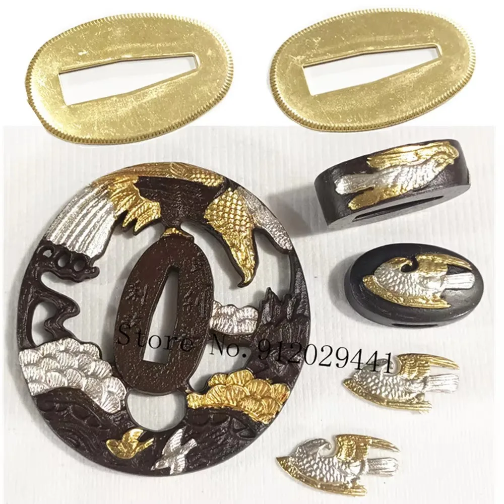 

A Set Brass Copper Eagle Guard Tsuba Menuki Fuchi Kashira Seppa For Japanese Samurai Katana Sword Wakizashi Tanto Fittings