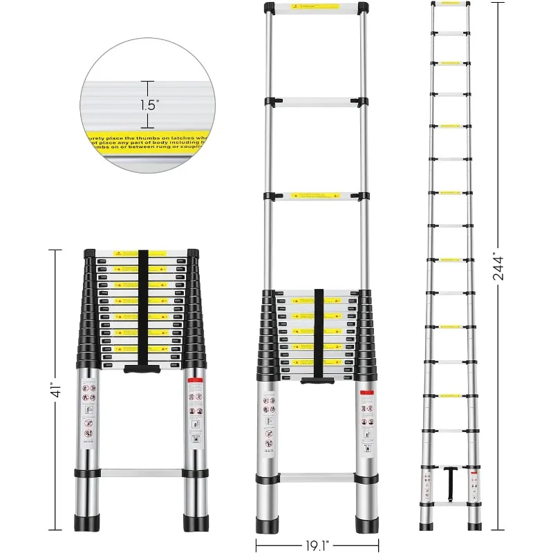 Telescoping Extension Ladder 20.3 FT, Aluminum Alloy Folding Telescopic Ladder with Locking Mechanism, Heavy Duty 330 lbs Load