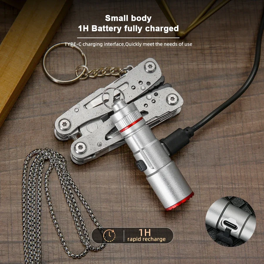 LED Small Flashlight USB Rechargeable EDC Keychain Flashlights Waterproof Portable Key Ring Mini Flash Light for Camping Hiking