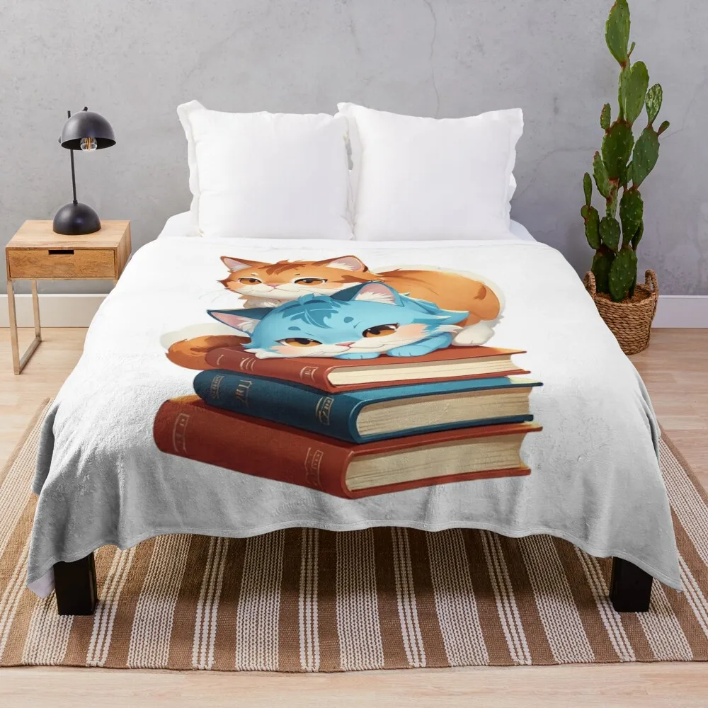 

Cute Baby Cats enjoy on Books aesthetic Throw Blanket Picnic Blankets For Baby Blankets