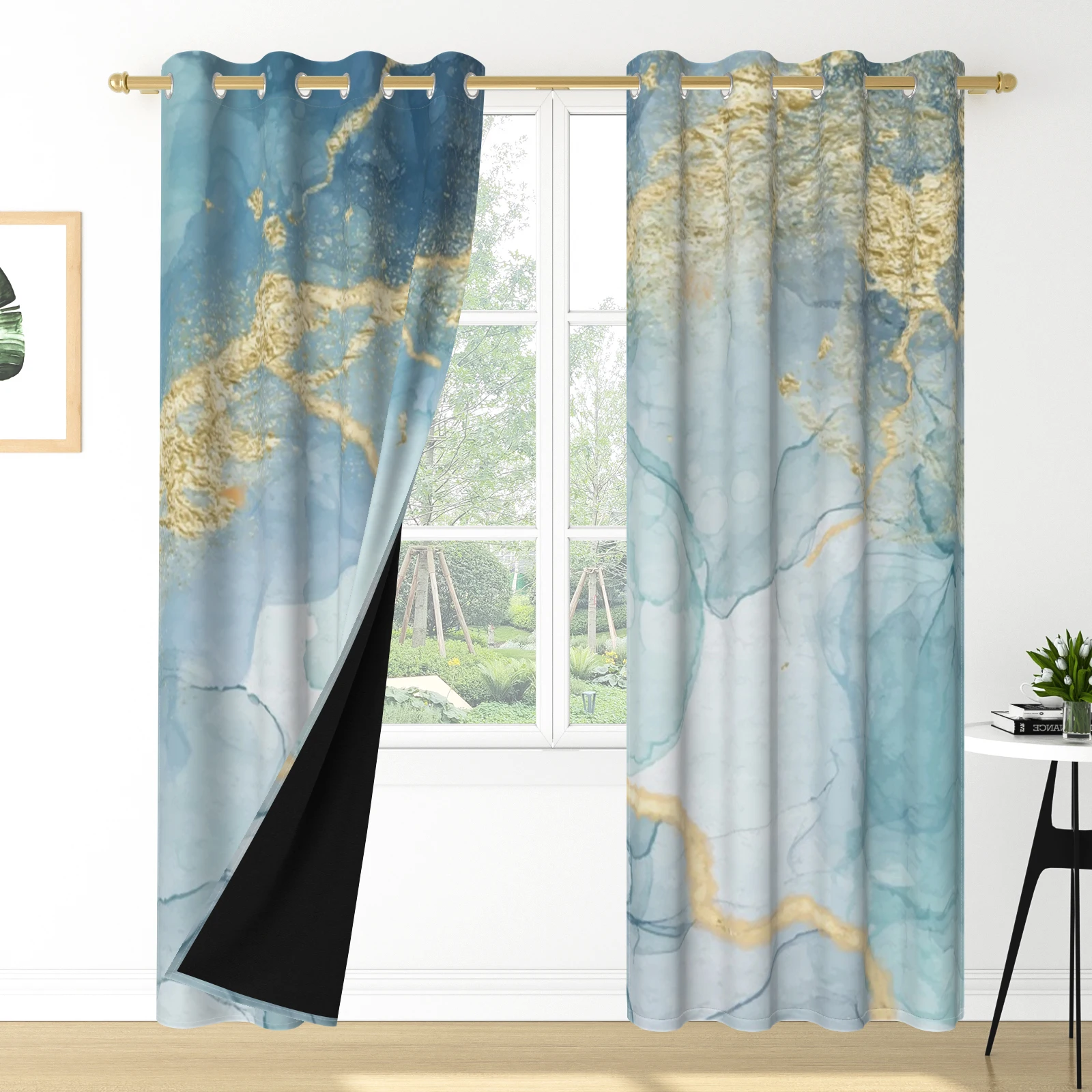 2 pieces Marble Print Window Curtains Luxury Texture Thermal Insulated Drapes Living Room Bedroom Home Decor Blackout Curtains