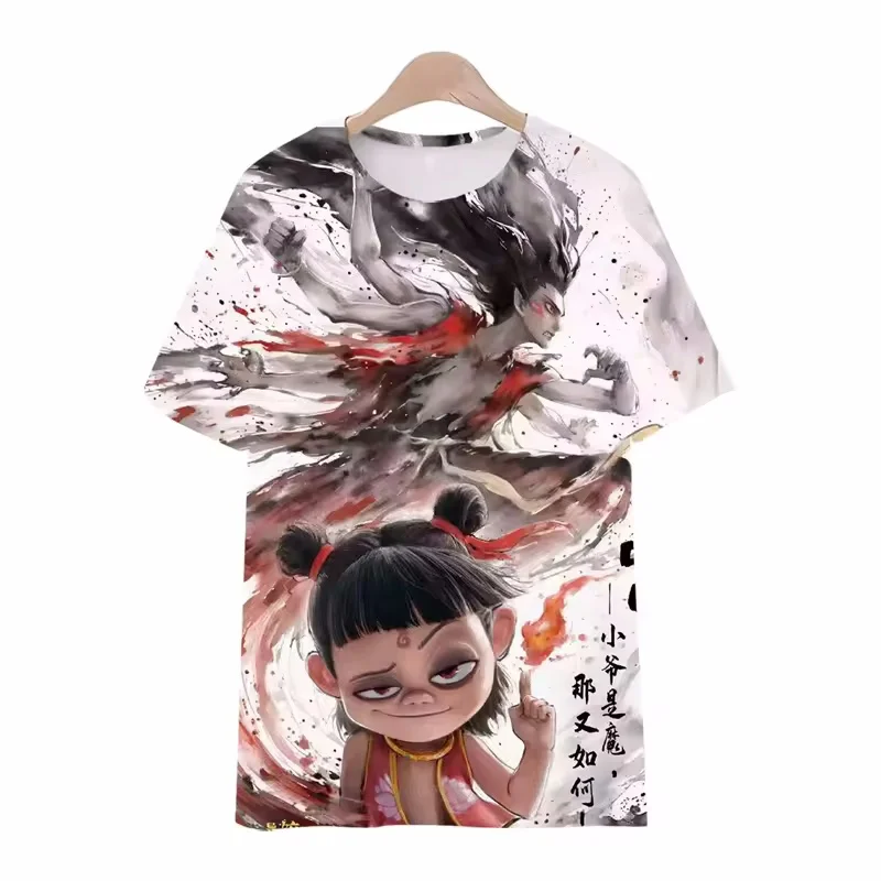 

Nezha футболка с коротким рукавом с 3D принтом AO Bing, гайка с винтом, вентилируемый удобный топ, модная женская нейтральная одежда в стиле аниме