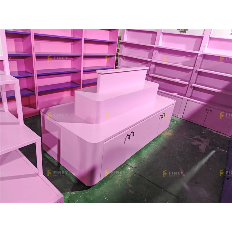 custom.Retail Candy Store Furniture Sweets Shop Fixture Decoration Custom Pink Candy Shop Display Shelves Confectionery