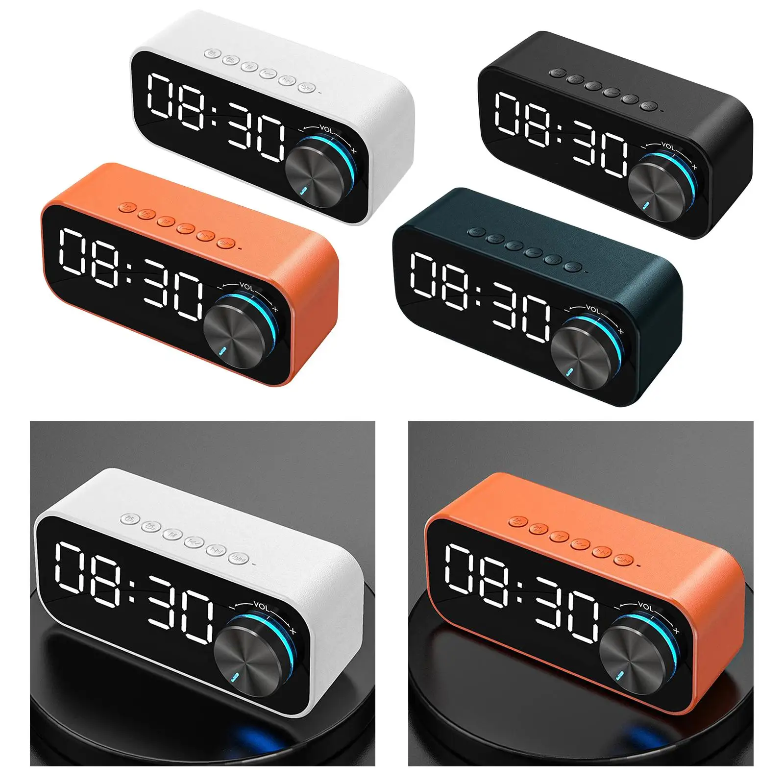 LED Digital Alarm Clock, Rechargeable Mirror Bedside Clock, Subwoofer Music