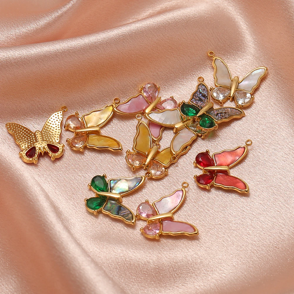 3 Stück Edelstahl-Schmetterlingsanhänger mit Zirkonia für DIY-Schmuckherstellung, exquisite Halsketten- und Ohrringzubehör für Damen – Detail 5