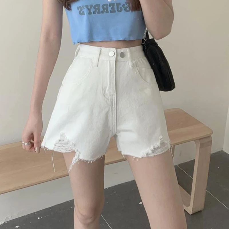

Summer Female Chic Raw Edge High Waist Shorts Lady Classic Fashion Solid Denim Pants Girls Ripped Designer Short Jeans